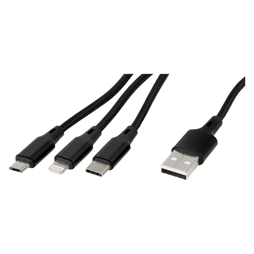 Ladekabel 3-i-1 USB-C/Micro/Lightning 1 m 12 W 5V/2,4A