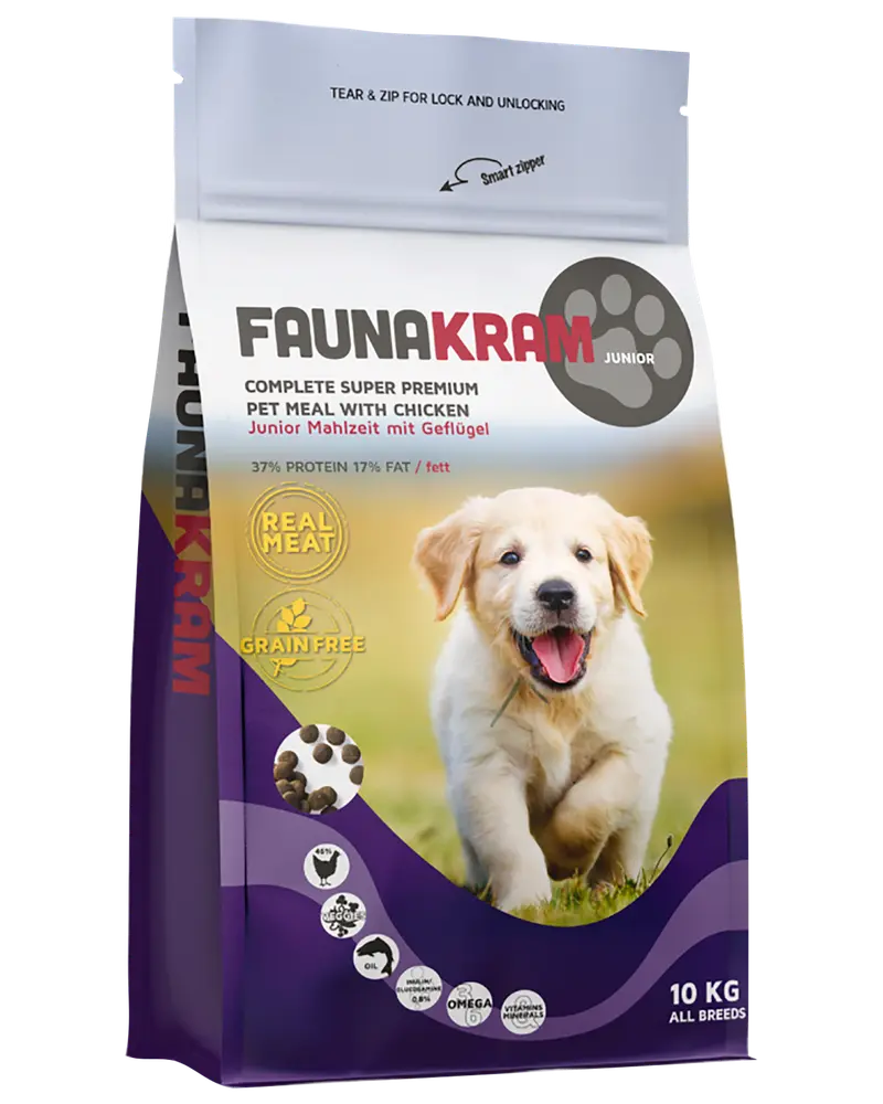 Faunakram Hundefoder med kylling junior 10 kg
