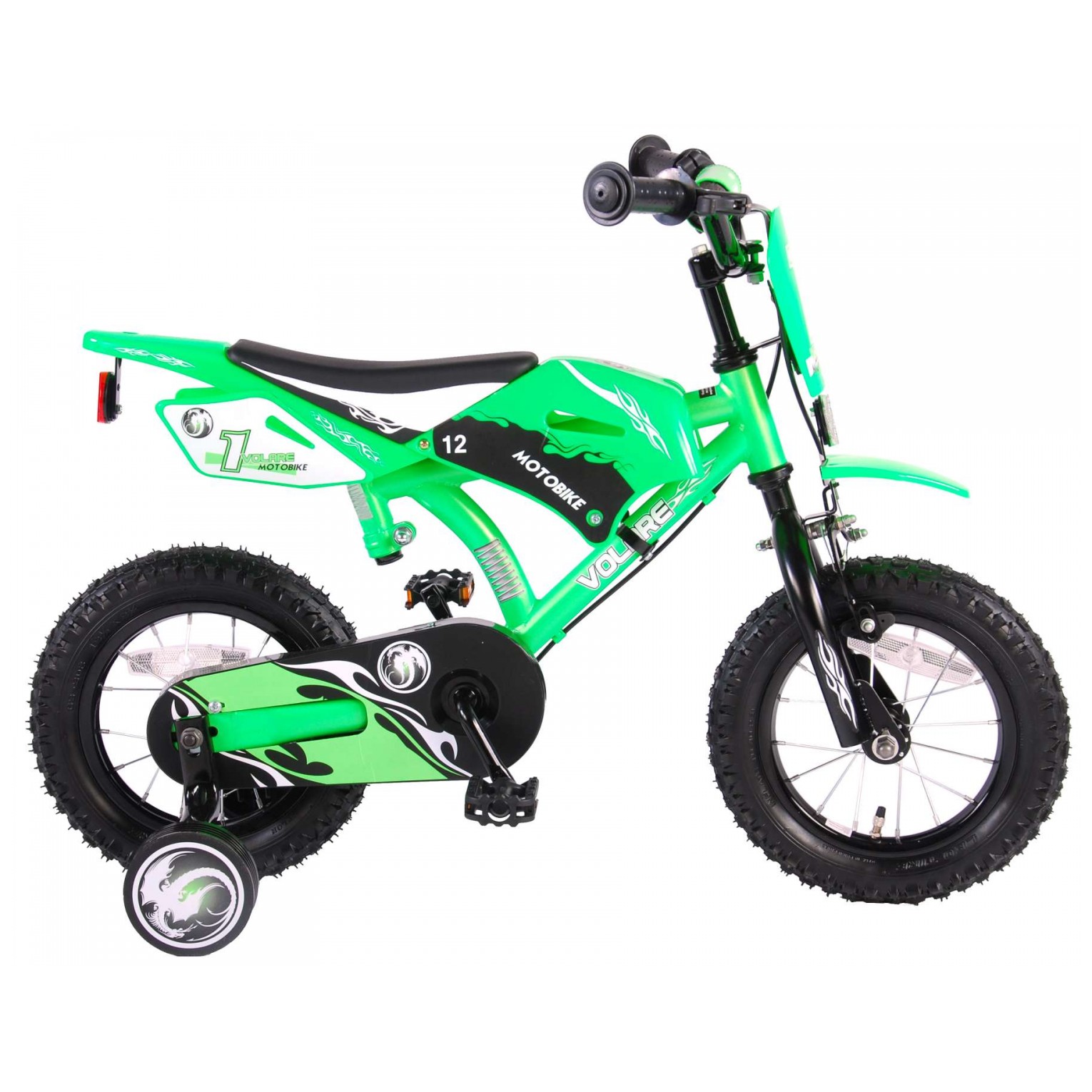 Volare Motorbike Fiets - 12 inch - Groen - 2 handremmen