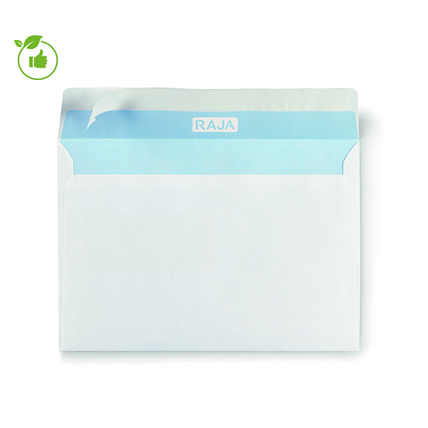 500 enveloppes blanches Raja, 90G, bande auto-adhésive, sans fenêtre, 162x229