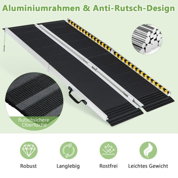152,5 x 74 cm rullestolrampe Bærbar og anti-skli sammenleggbar rampe opp til 272 kg last aluminium