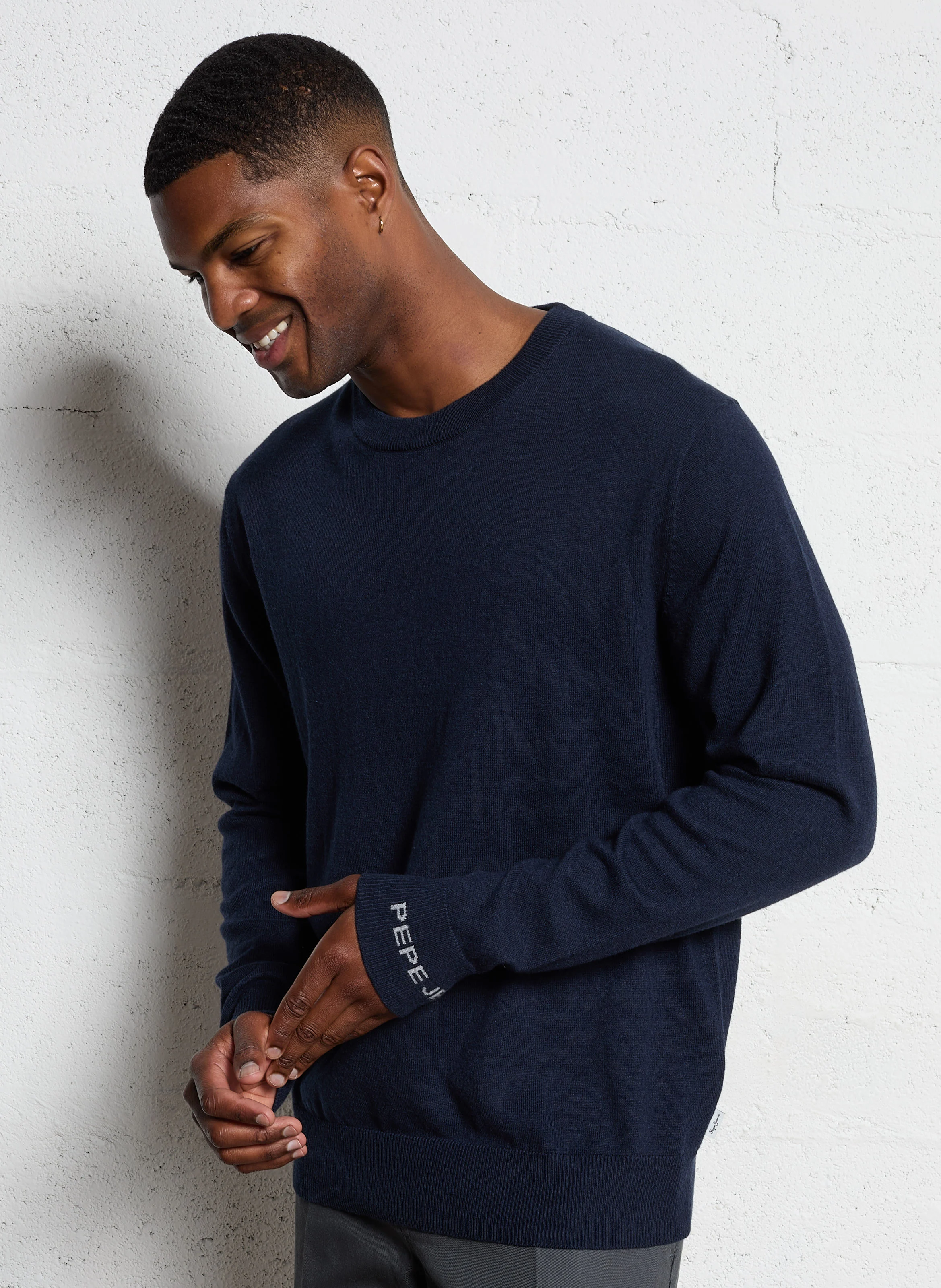 NEW ANDRE - Pull col rond droit en coton et laine mélangé | Bleu