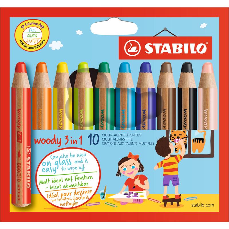 Stabilo Farbstifte Woody 3 in 1, 10 Stück, assortiert