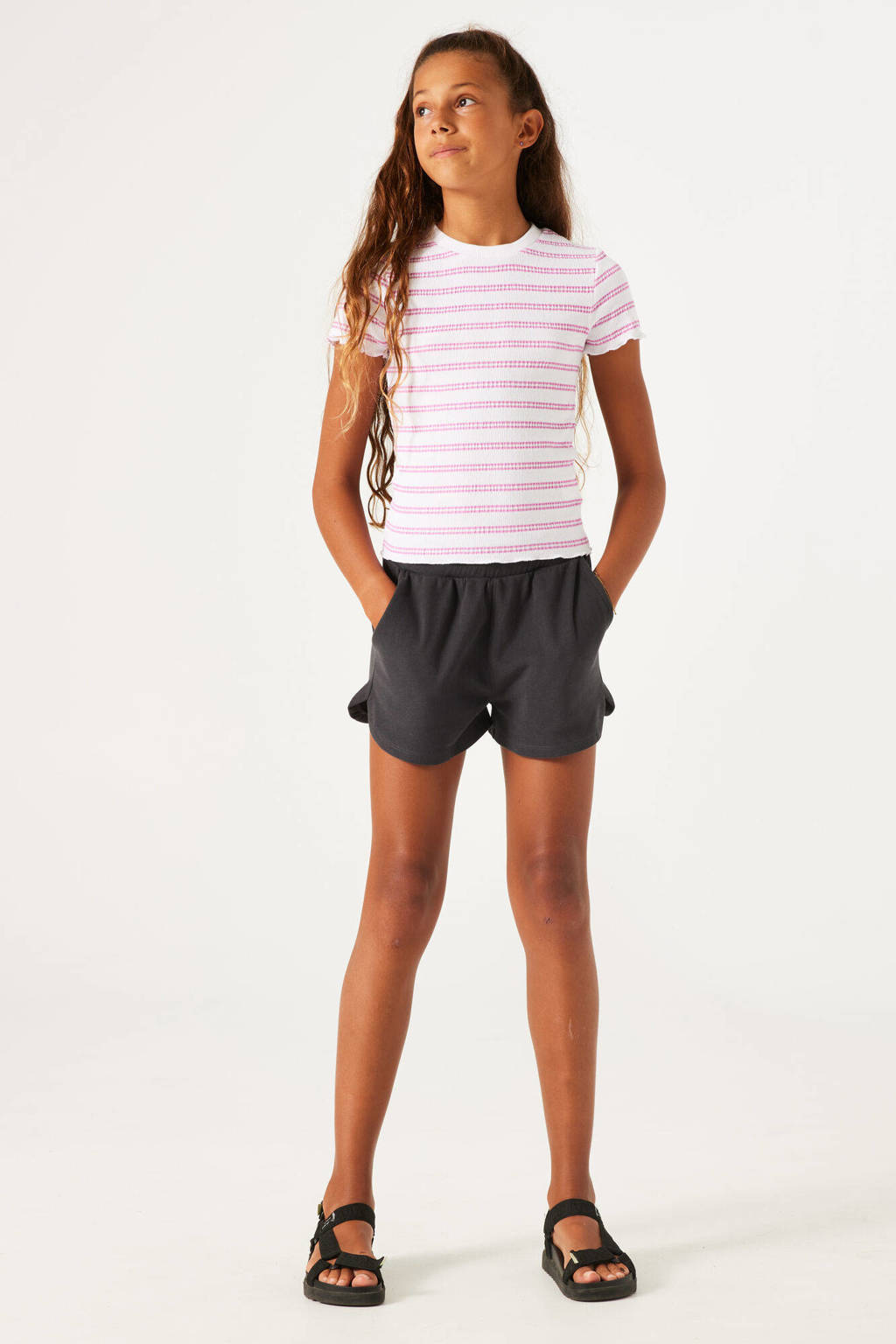 Garcia gestreept T-shirt wit/roze