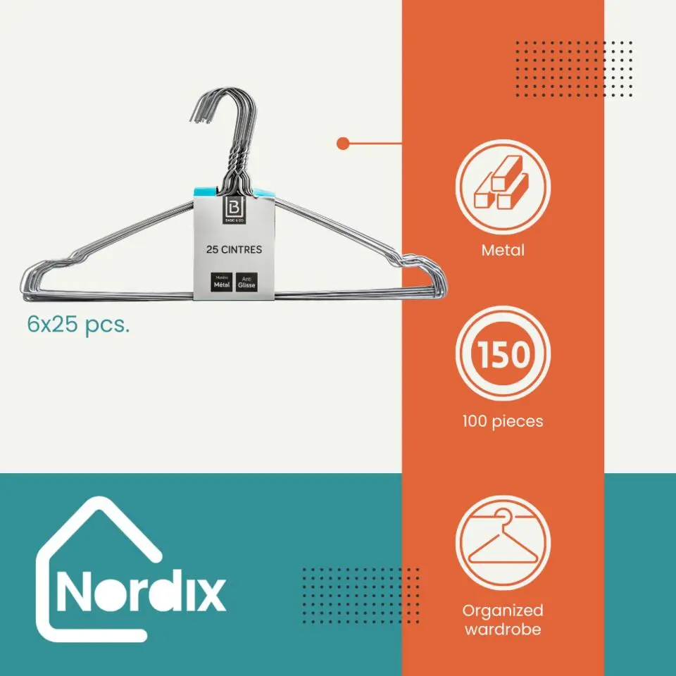 Nordix Kledinghangers set 150 stuks Metaal Draadhanger Kleerhangers