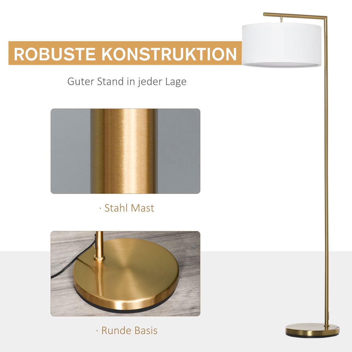 HOMCOM staande lamp, 47 x 37 x 153 cm, linnen, goud+wit