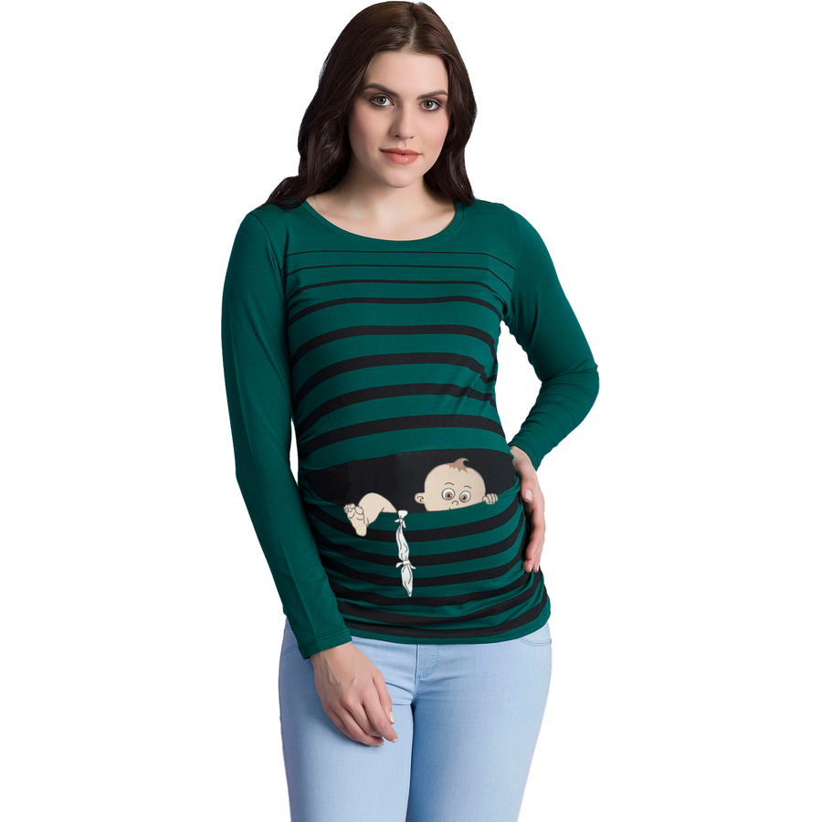 M.M.C. Umstandslangarmshirt Baby Flucht mit Motiv Dunkelgrün