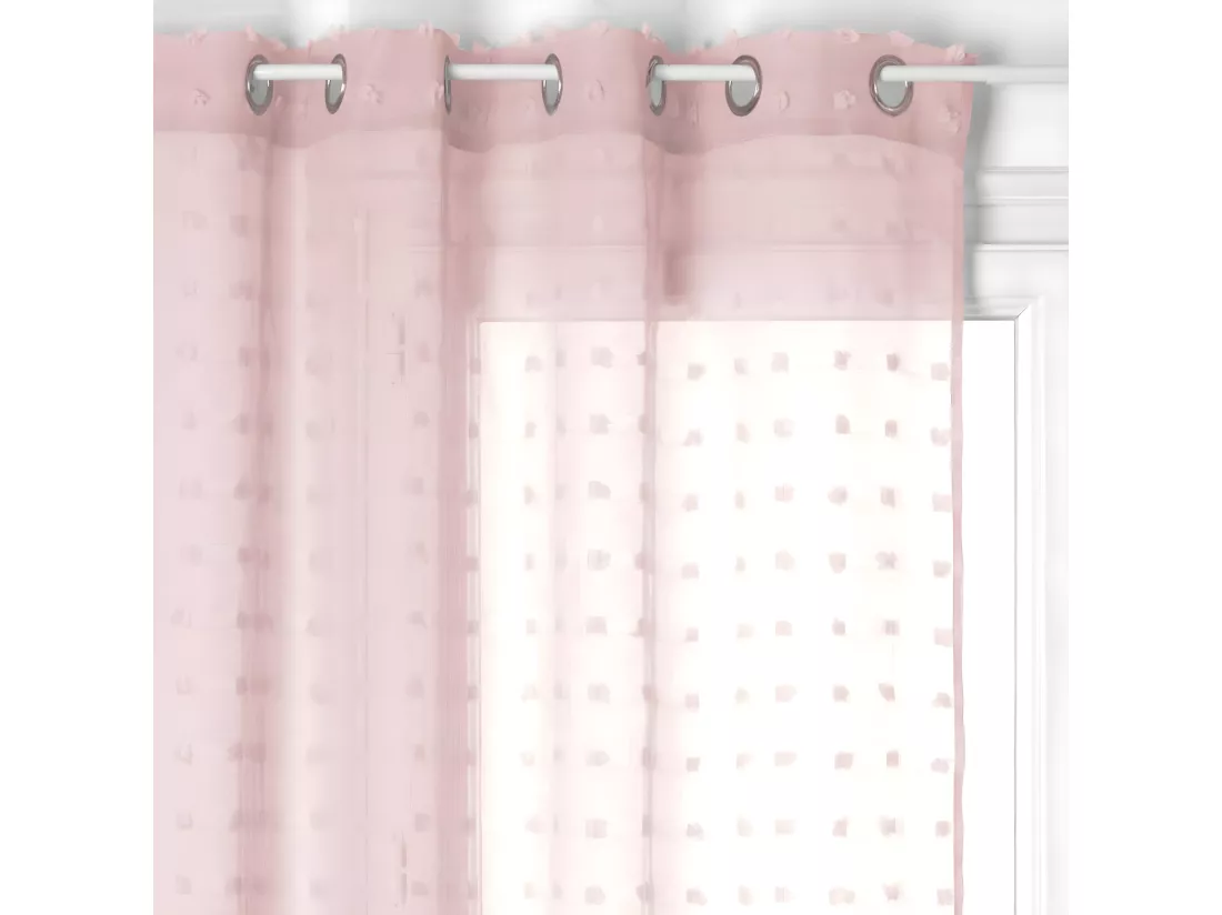 Voilage à œillets Rose motif petits pompons 140 x 240 cm