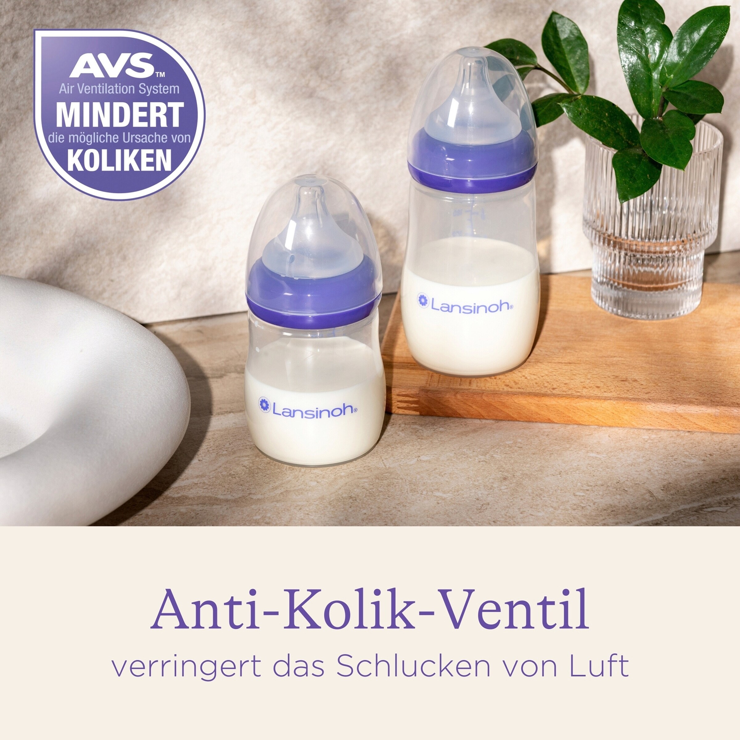 Lansinoh Babyflasche NaturalWave, Anti-Kolik-Weithals, Gr.M, 240 ml, ab 6M