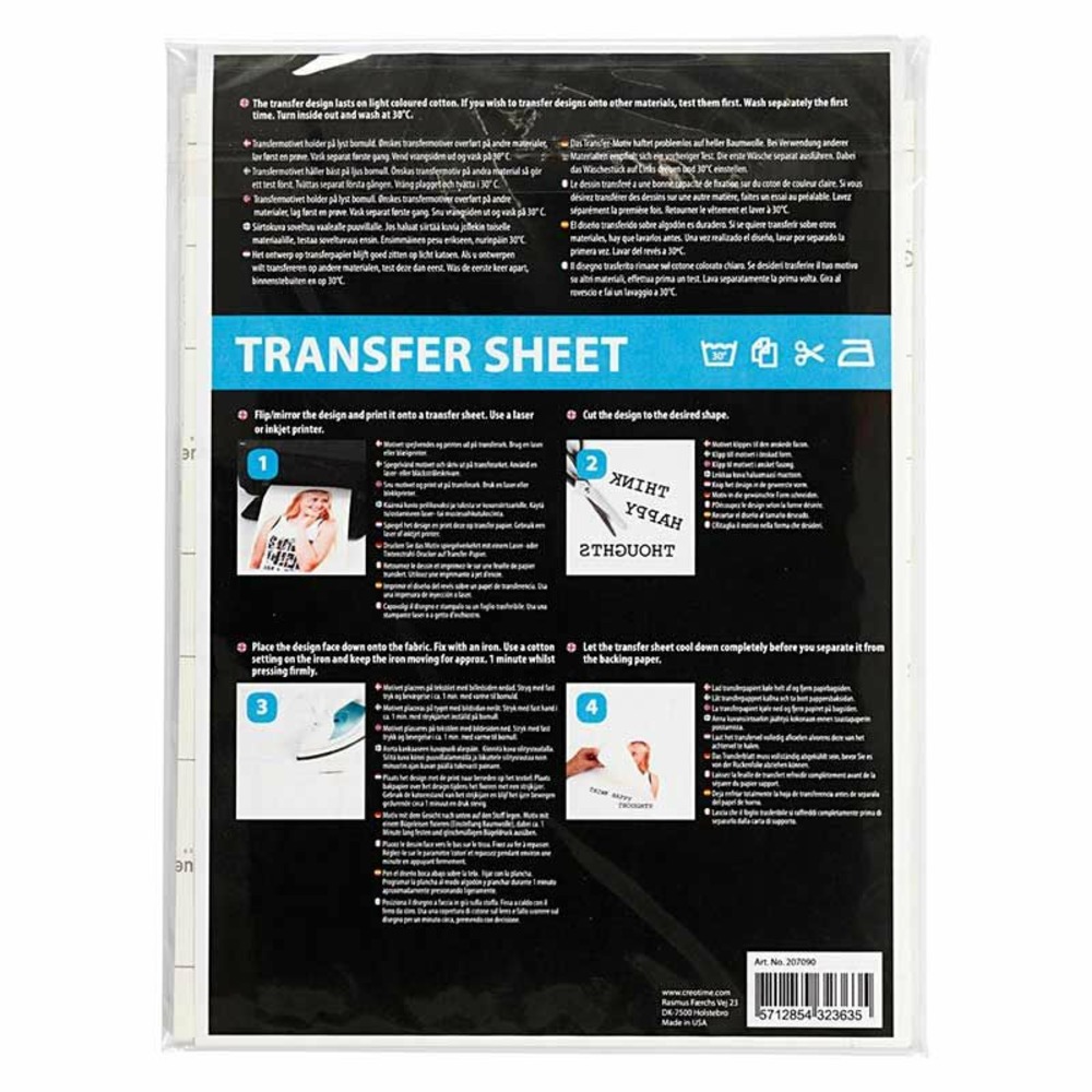 5 feuilles de papier transfert pour textiles clairs a4