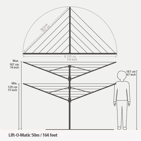 Droogmolen Lift-O-Matic, 50 meter met metalen grondanker, doorsnede 45