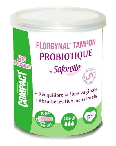 Florgynal Tampon Compact Super - Boîte de 9 tampons probiotiques avec applicateur