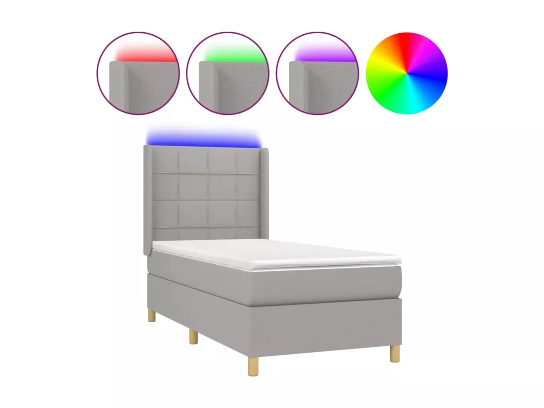 Sommier tapissier avec matelas et LED Gris clair 90x190cm Tissu