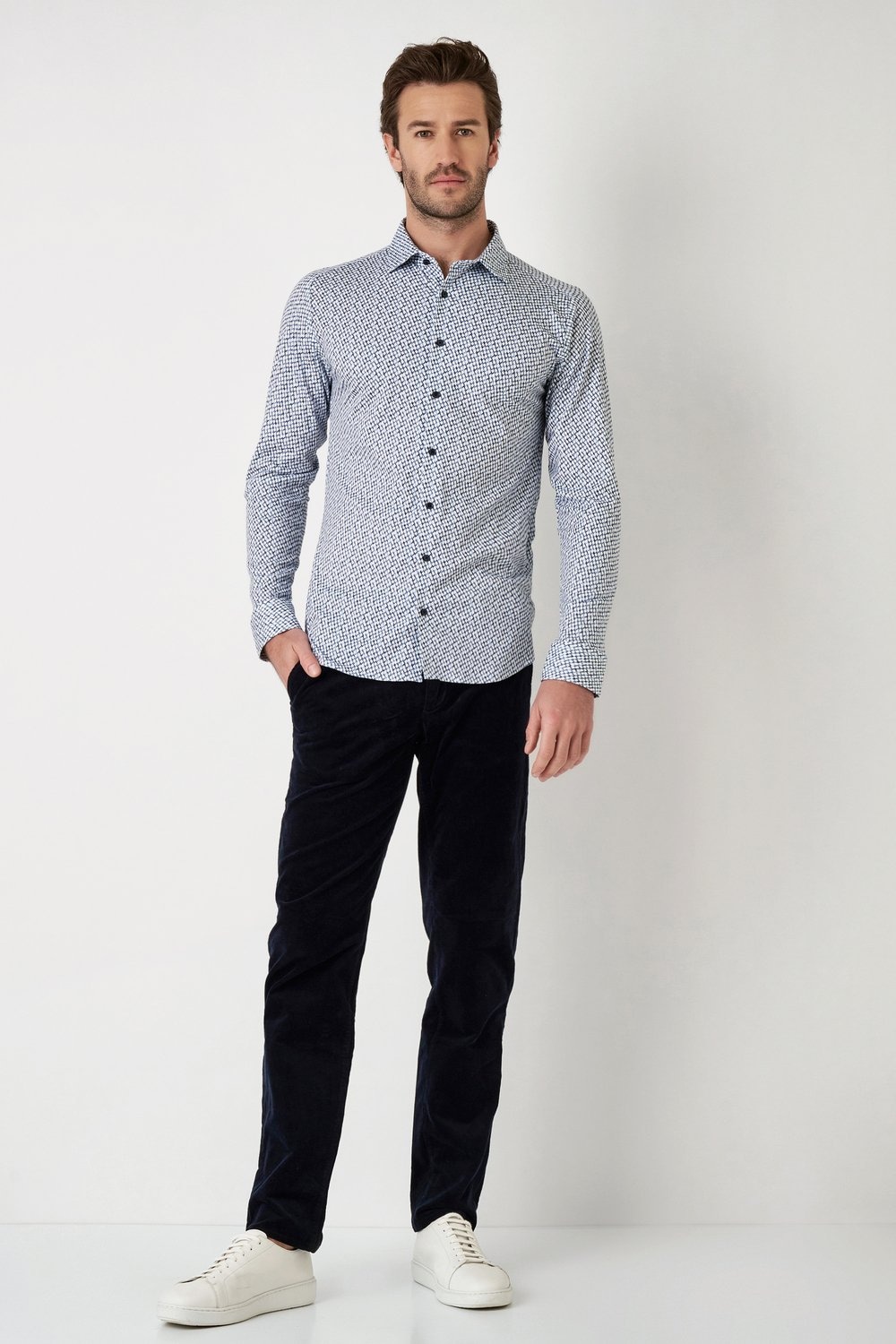 DESOTO Langarmhemd »Jerseyhemd Casual Kent langarm«, Flexibler Stretch, mit modischem Allover-Print