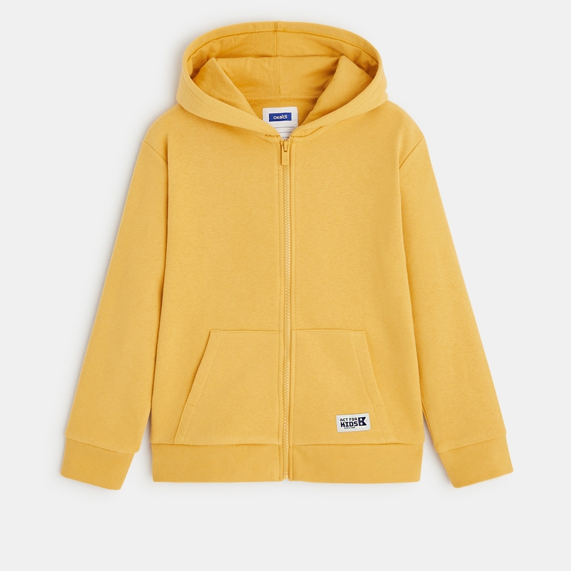 Sweat zippé à capuche jaune garçon