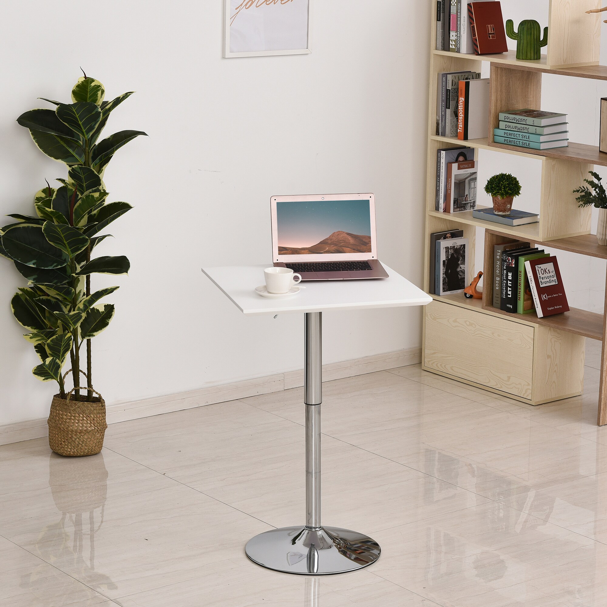 HOMCOM Bistrotisch höhenverstellbar weiß 60 x 60 x 71-92 cm (BxTxH)