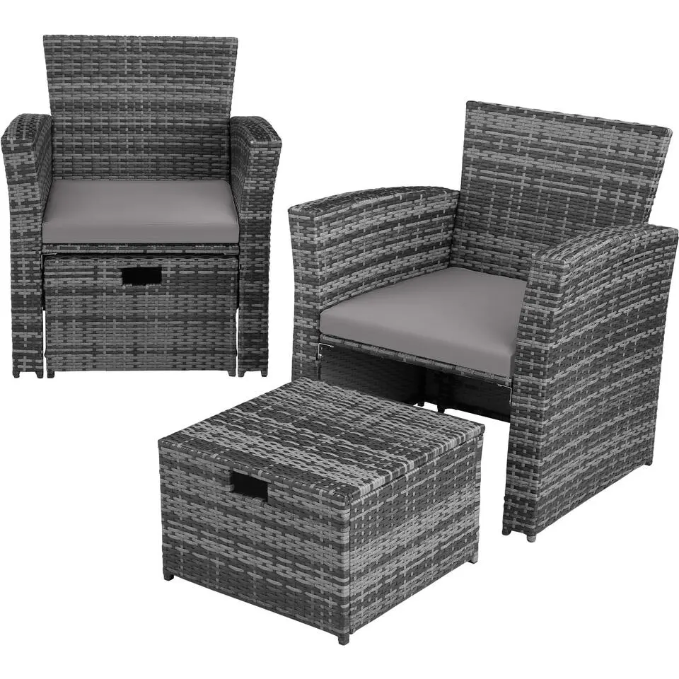 tectake - loungeset Modena- Wicker - grijs - incl. beschermhoes