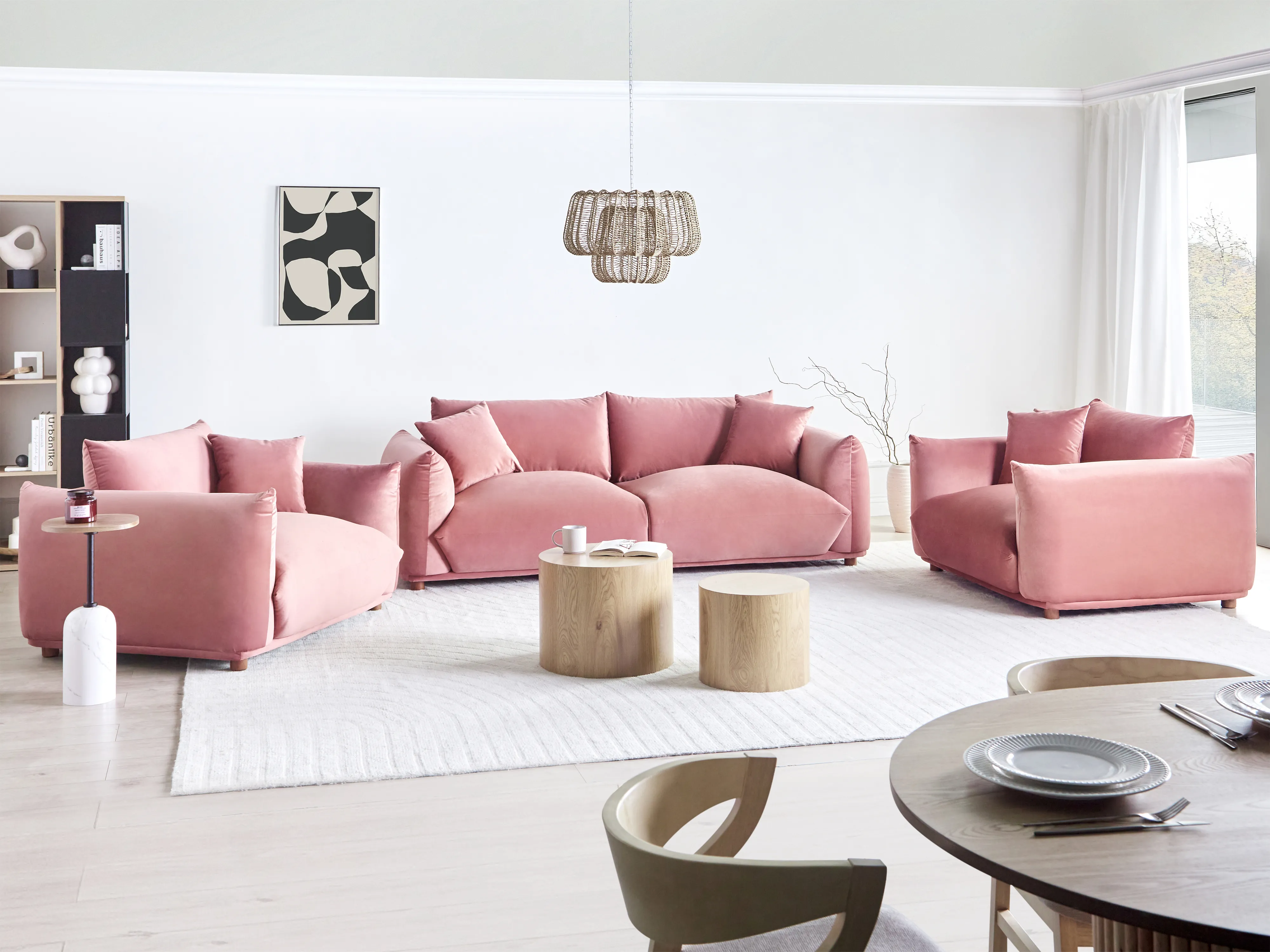Bank 3-zits LUVOS Fluweel Roze