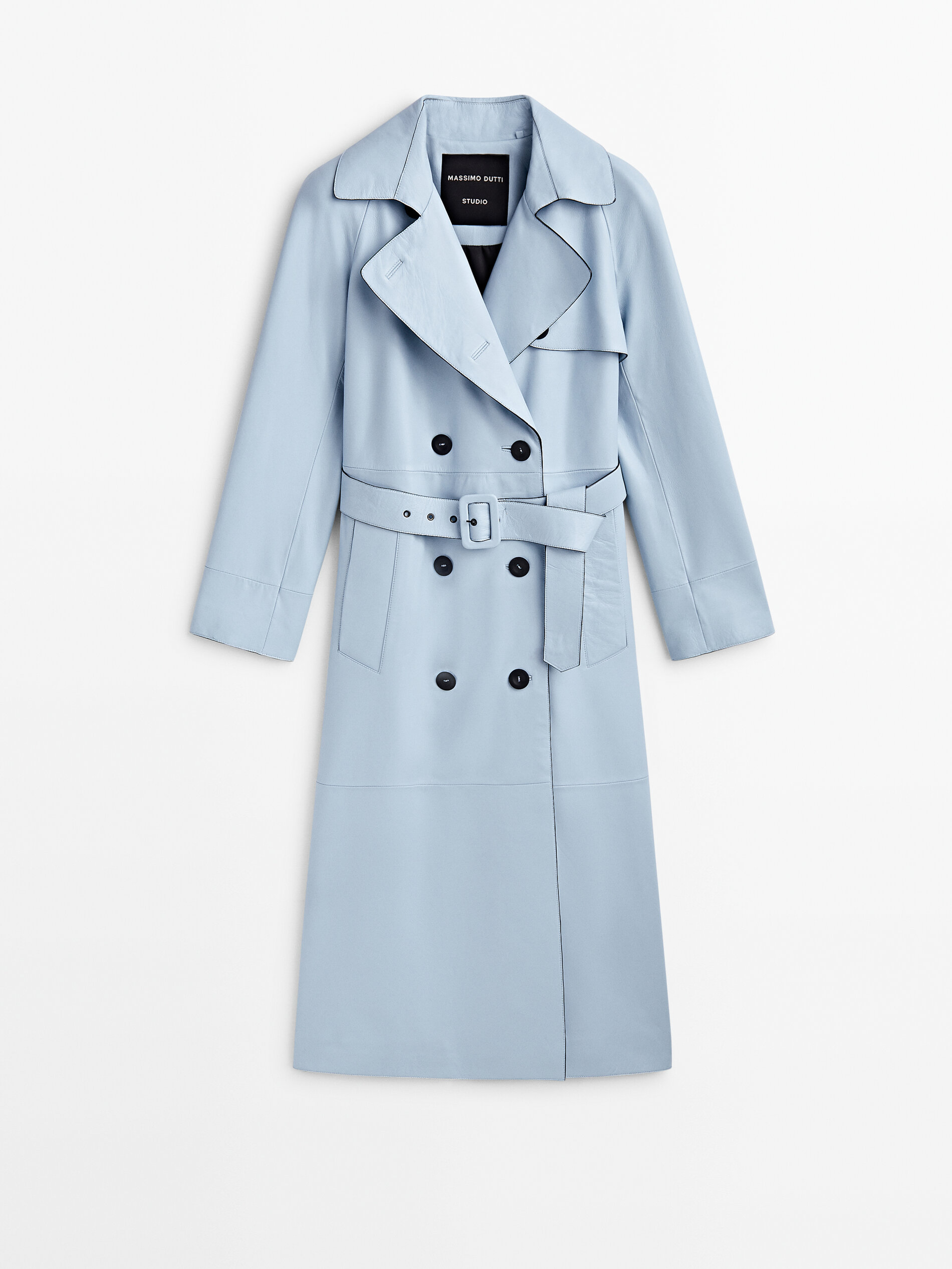 Chaqueta trench piel napa cinturón - Studio - CELESTE
