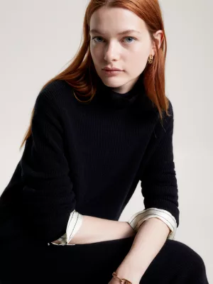 Vestido de malha midi de lã e cashmere com modelagem relaxada