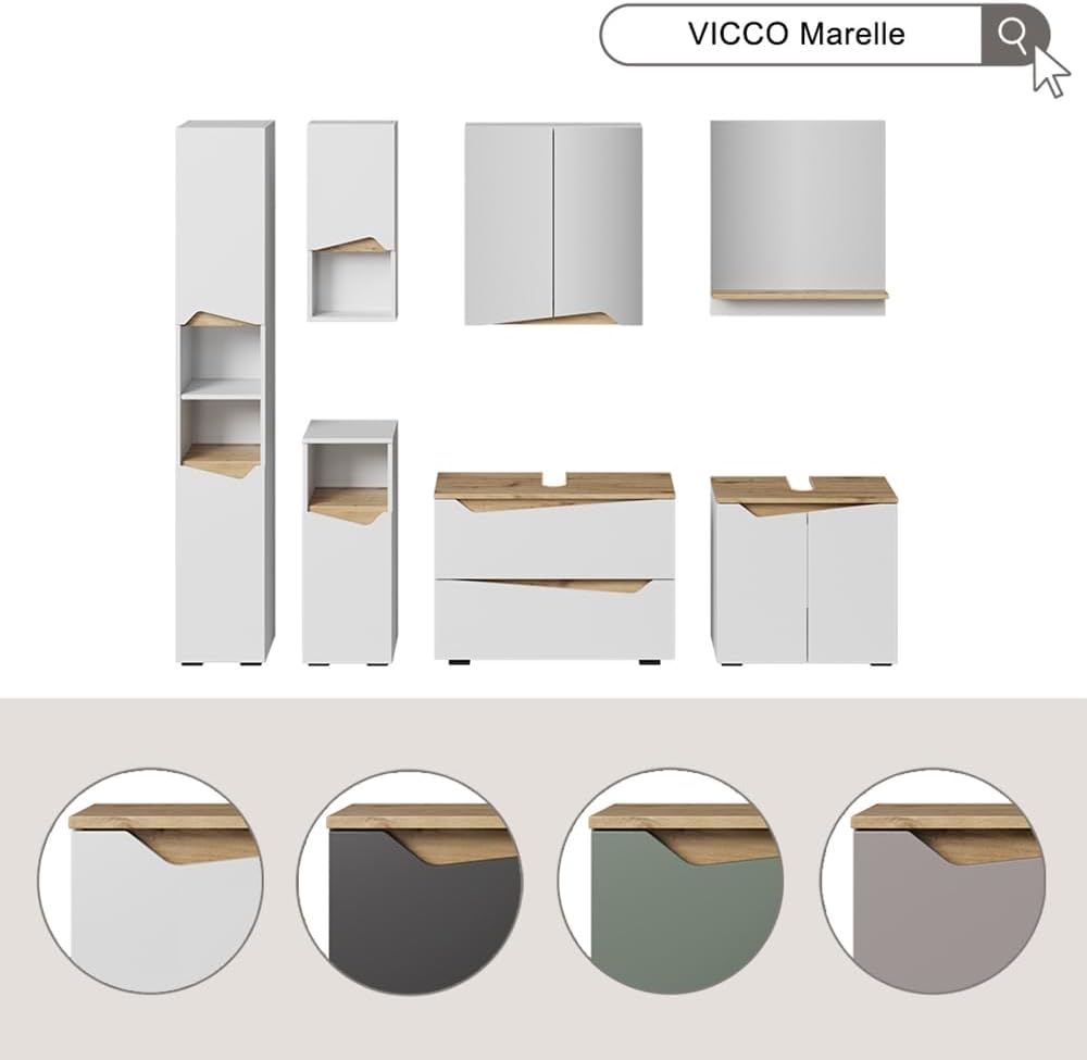 Vicco Waschbeckenunterschrank Marelle, Weiß/Artisan, 80 x 57.5 cm mit 2 Schubladen