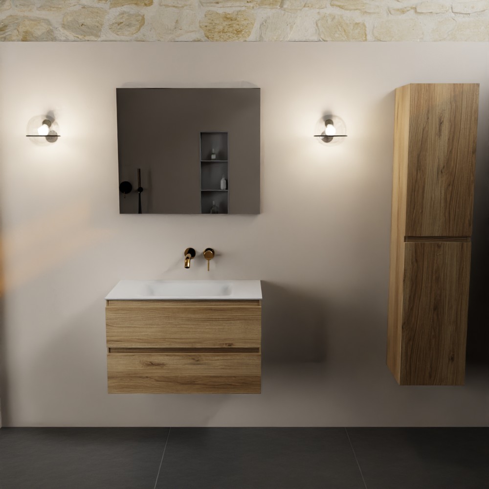 Mondiaz Aivy badmeubel 80cm chai met wastafel solid surface talc midden zonder kraangat en spiegel