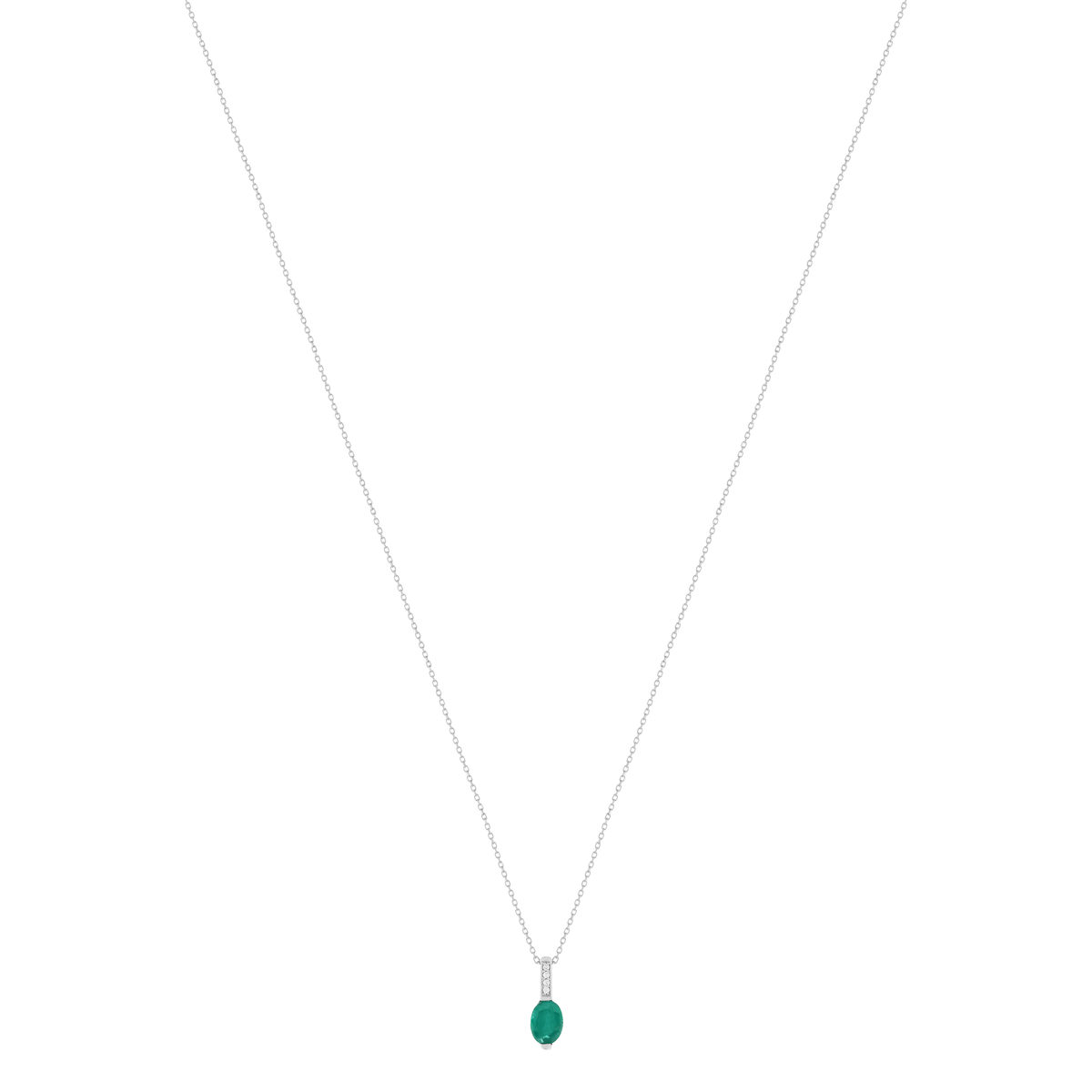 Collier or blanc 750, émeraude, diamants. Longueur 42 cm.