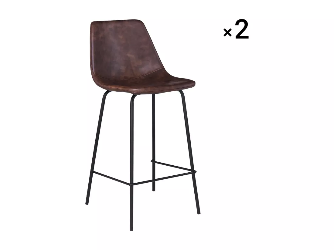 Lot de 2 tabourets de bar vintage LUCIEN marron - Hauteur d'assise 65cm - HAPPY GARDEN