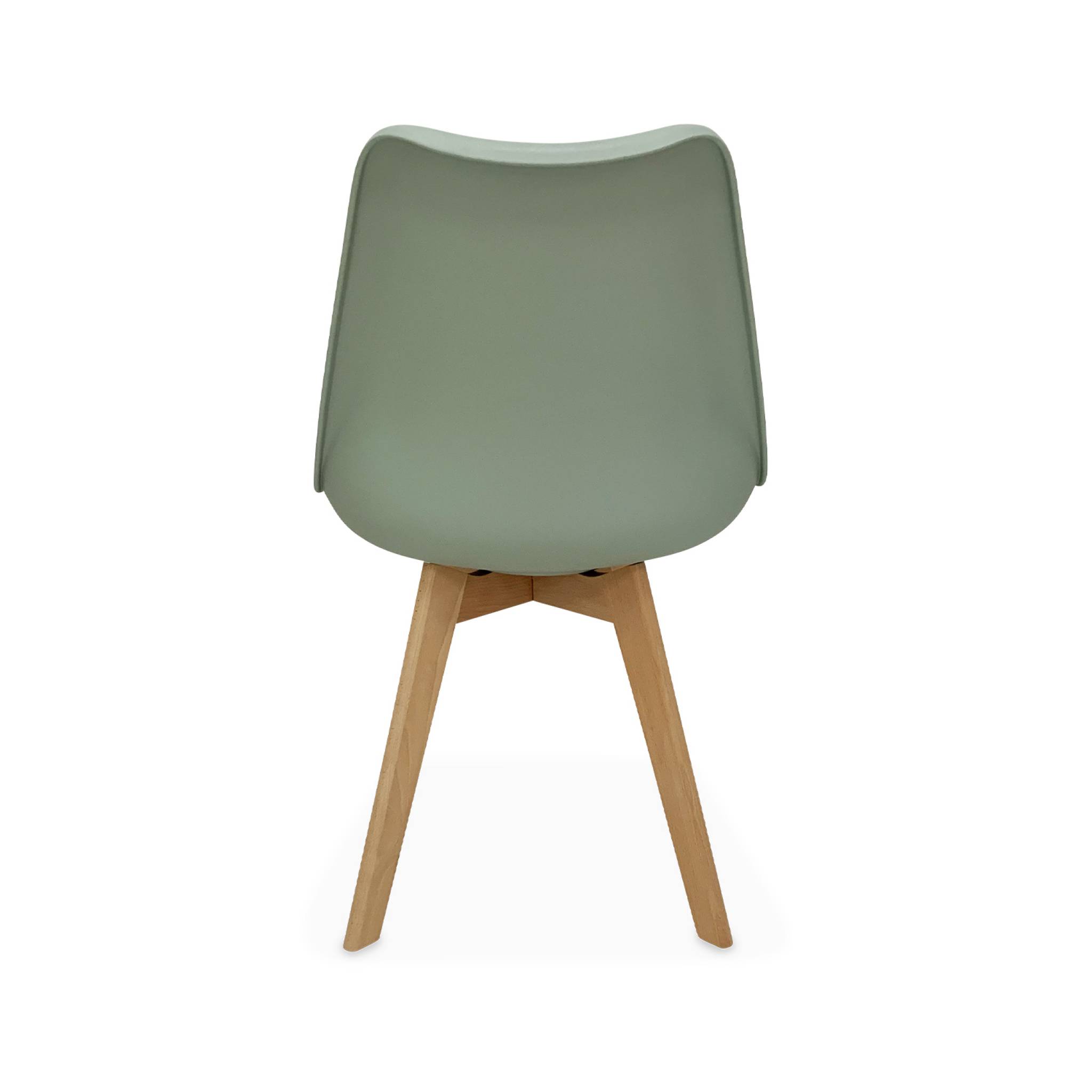 Lot de 6 chaises scandinaves. Pieds bois de hêtre. Chaises 1 place. Vert céladon