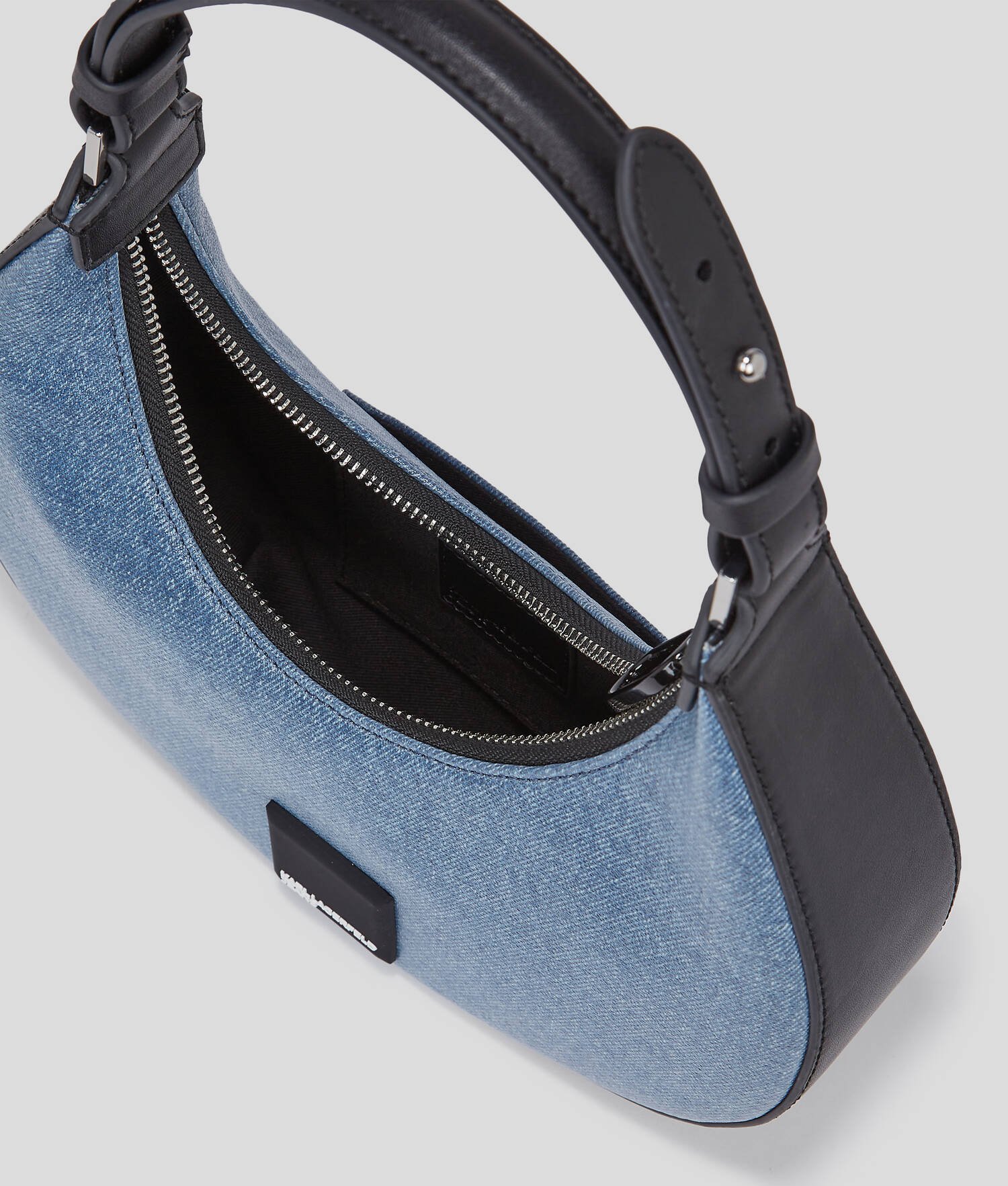 SAC DEMI-LUNE PORTÉ ÉPAULE KLJ AVEC LOGO ENCADRÉ - Bleu enduit