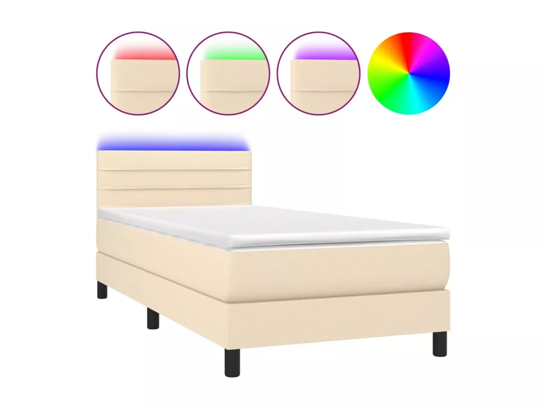 Sommier tapissier avec matelas et LED Crème 90x190 cm Tissu