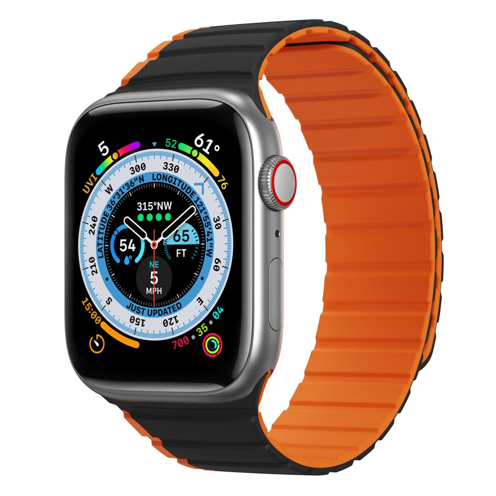 Apple Watch (42/41/40/38 mm) Silikon Armband mit Magnet-Verschluss (Gelenkumfang: 170-220mm) - Schwarz / Orange