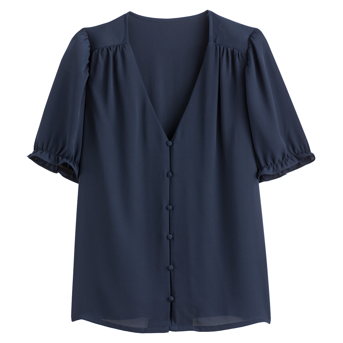 COLEÇÃO LA REDOUTE<br>Blusa com decote em V e mangas curtas
