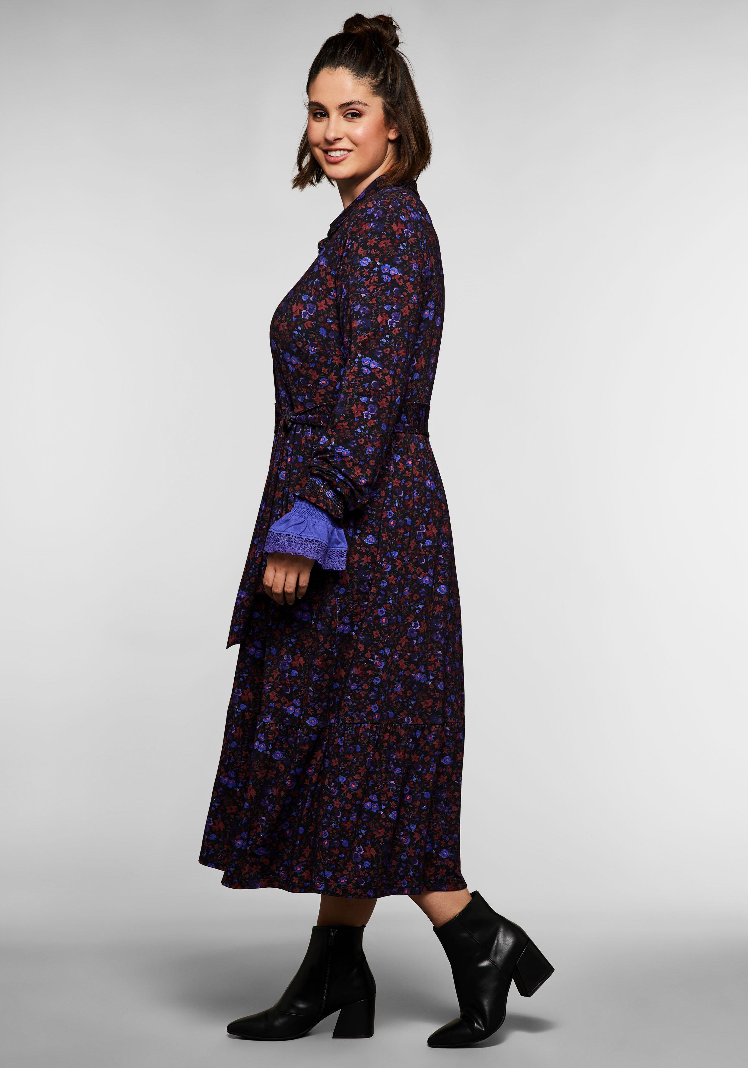 Blusenkleid mit Alloverprint und Bindeband