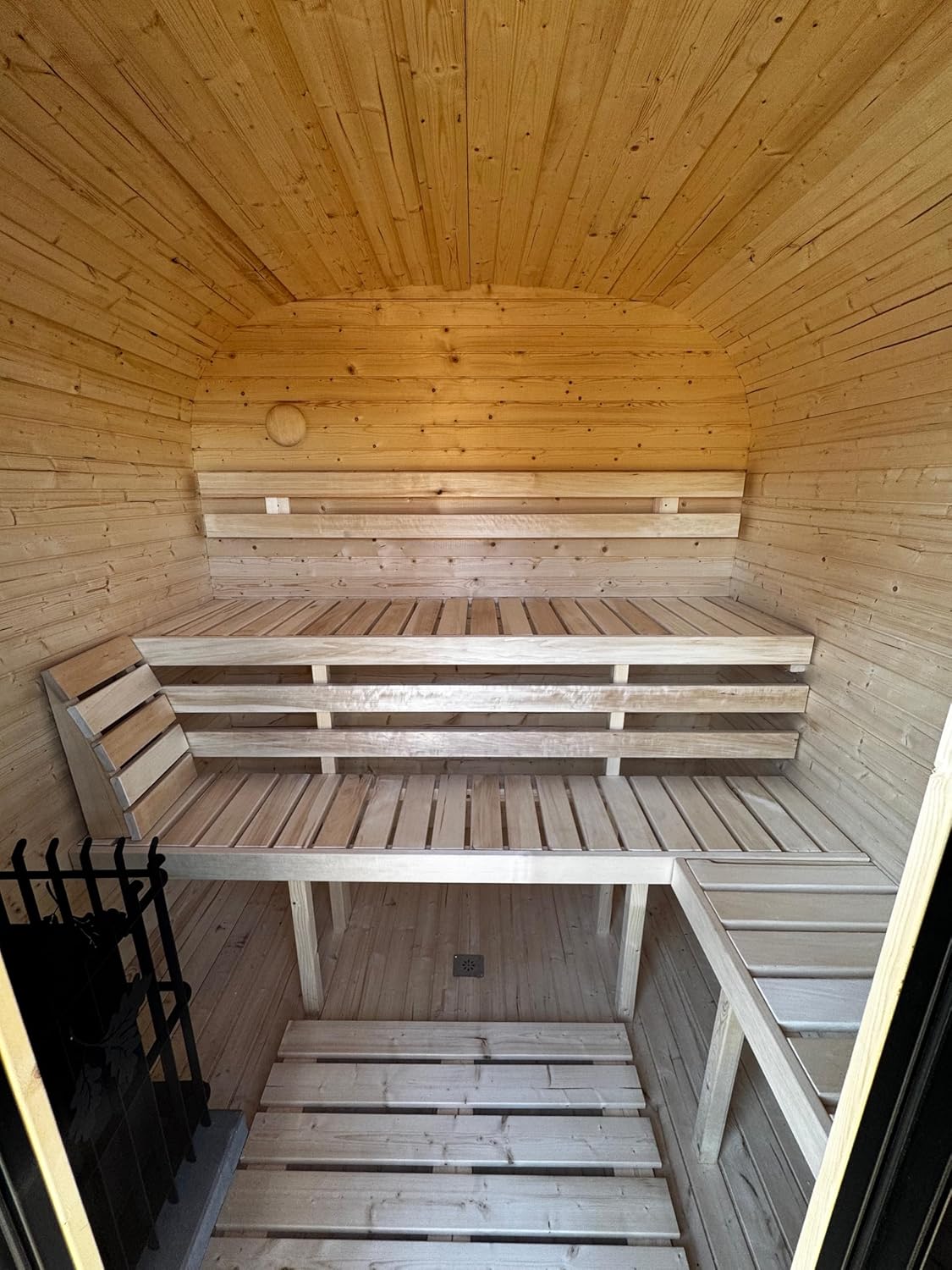 2QL Fasssauna Gartensaunas Garten Outdoor Sauna aus Fichtenholz – Verschiedene Größen (4–6 Personen) – mit Holzofen ETNA
