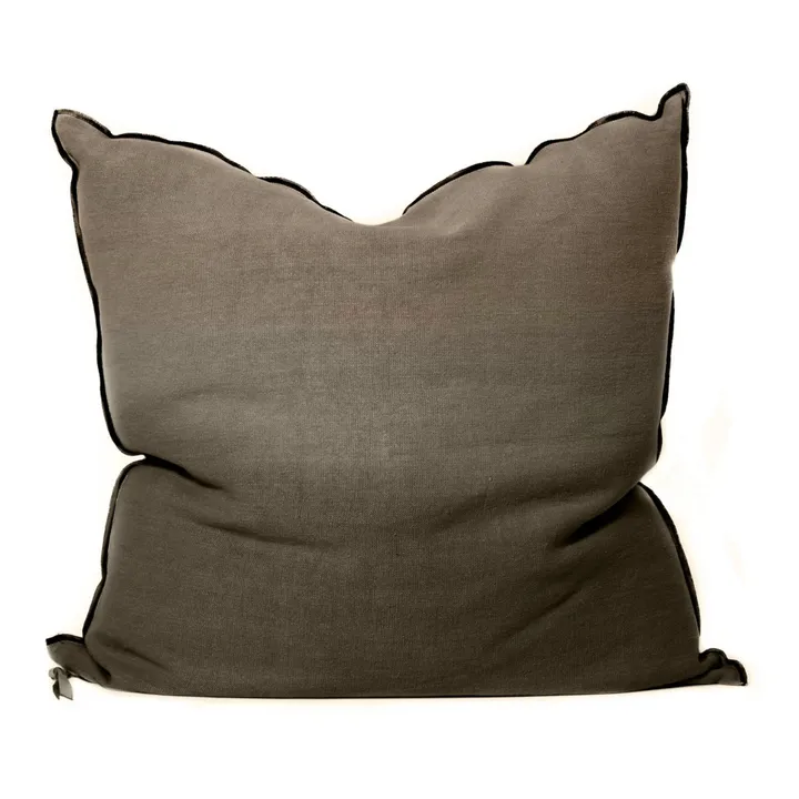 Maison de Vacances Coussin Vice Versa Black Line en lin stone washed | Vert kaki