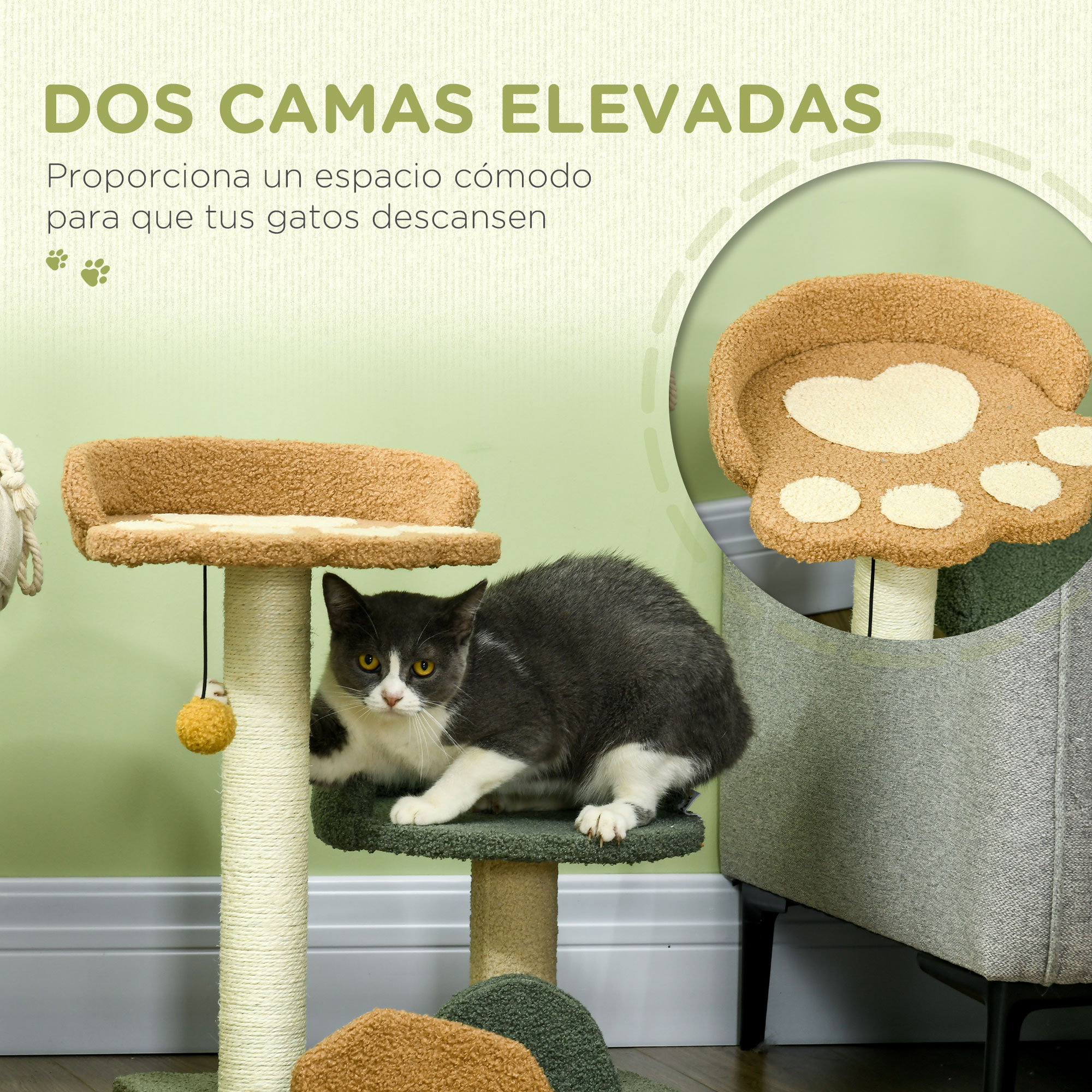 Árvore arranhadora pequena PawHut de 52 cm para gatos, torre para gatos, centro de atividades para gatinhos com cama, poste de sisal e bola pendurada, 43 x 39 x 52 cm, multicolorida