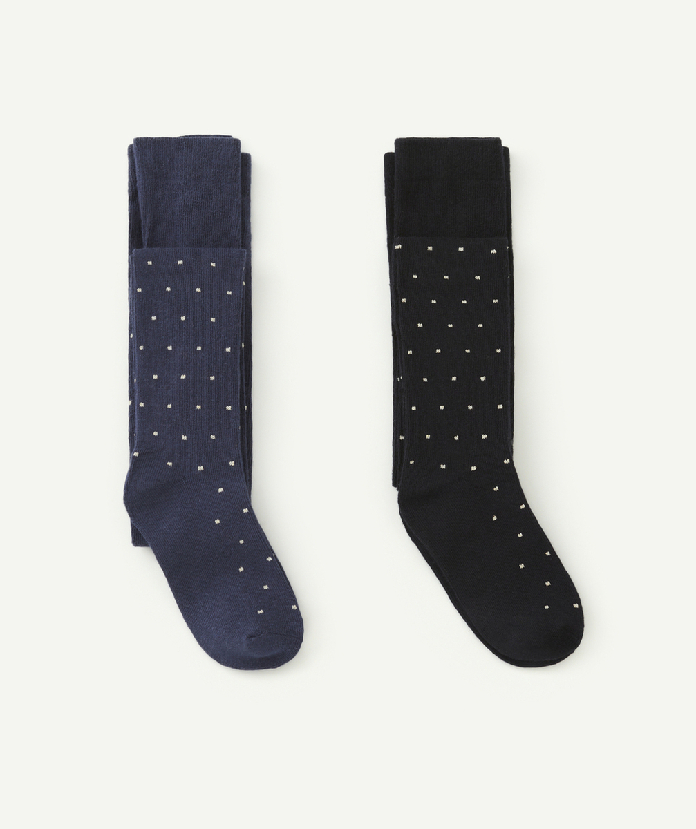 LOT DE 2 PAIRES DE COLLANT NOIR ET BLEU AVEC DÉTAILS COULEUR DORÉS