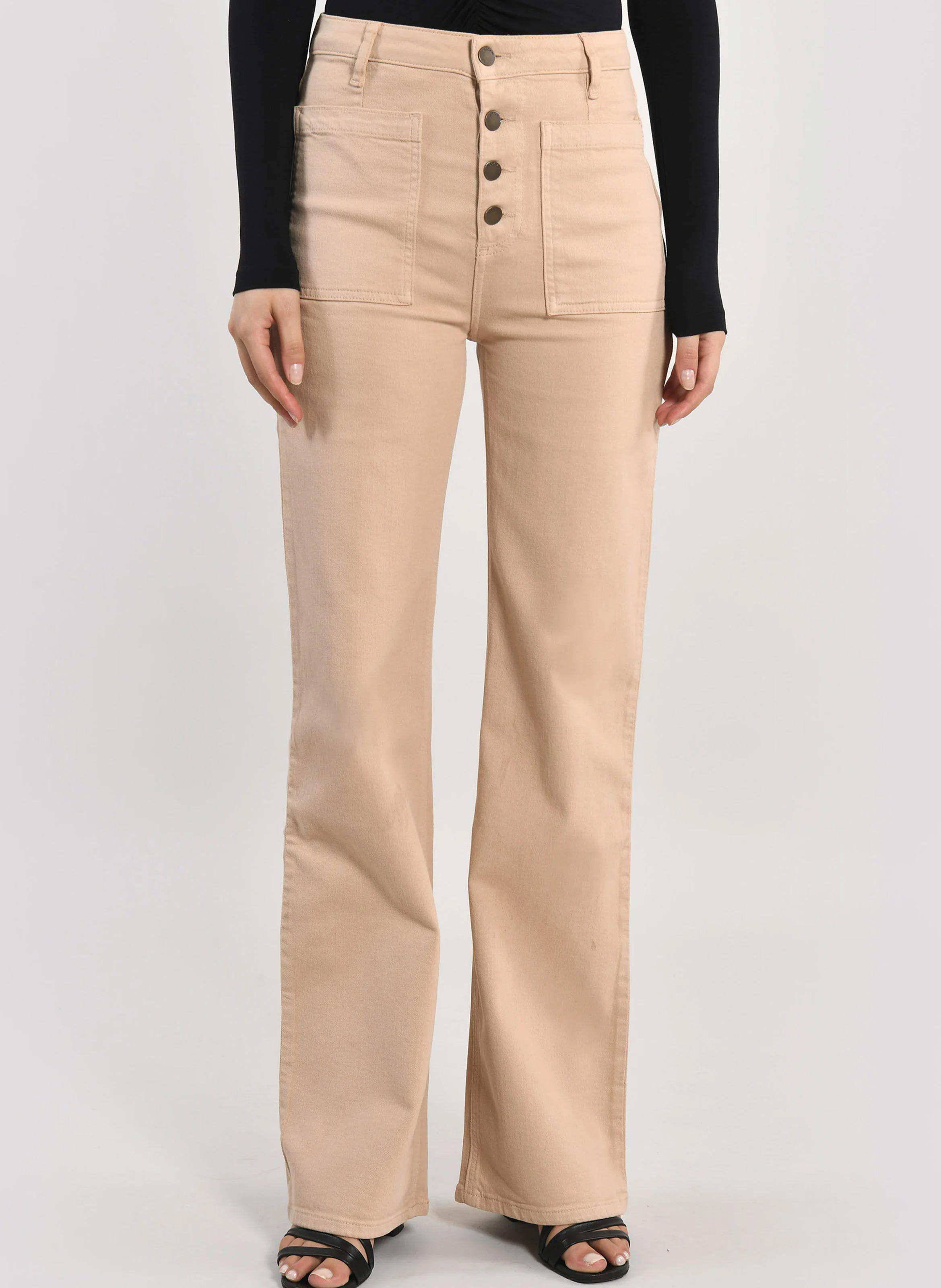 THADEE - Pantalon flare à fermeture boutonnée en coton mélangé | Beige