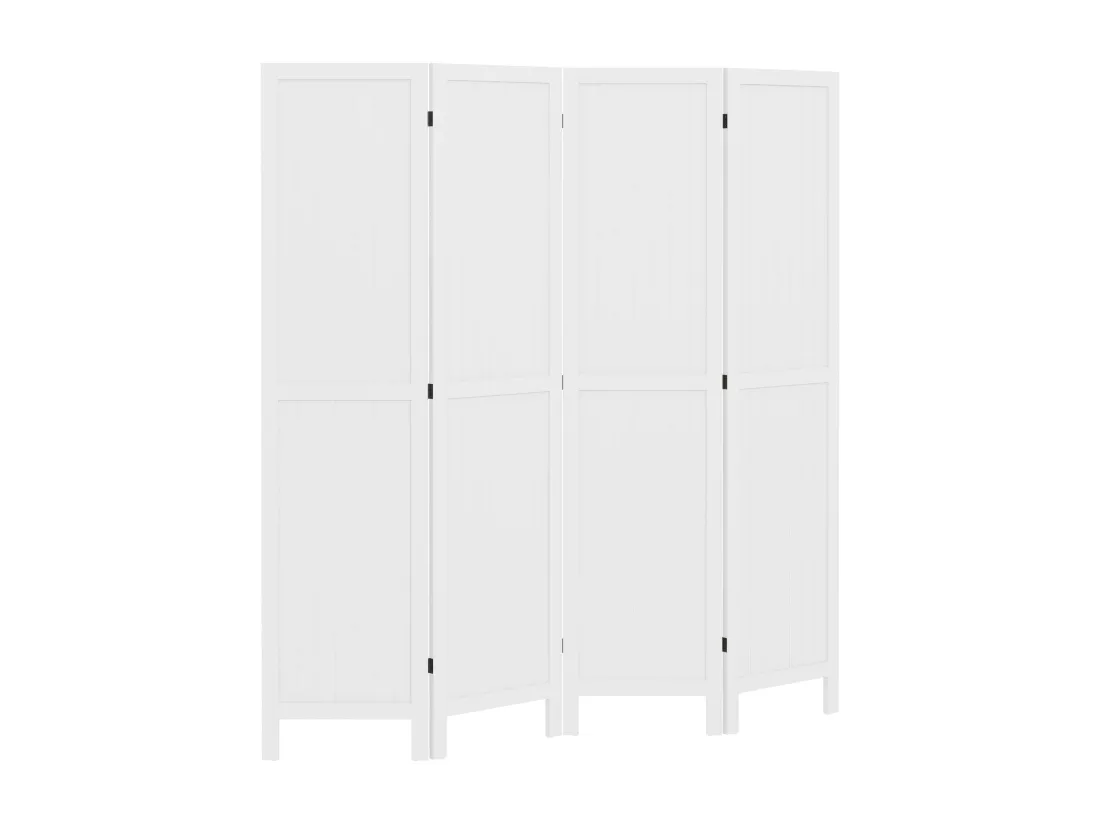 Paravent intérieur 4 panneaux style rustique chic - séparateur de pièce avec rainures verticales - bois de paulownia blanc