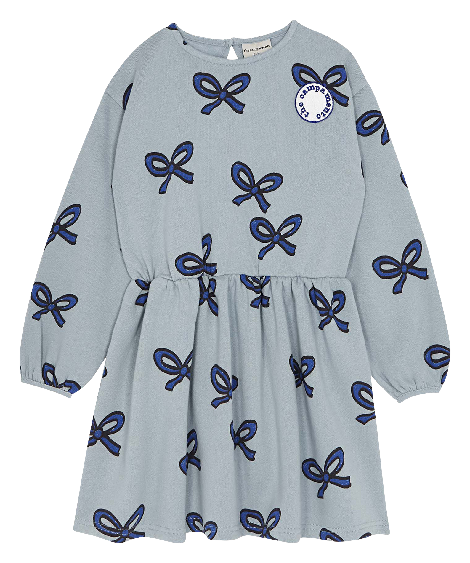 Robe courte col rond imprimée en coton| Bleu