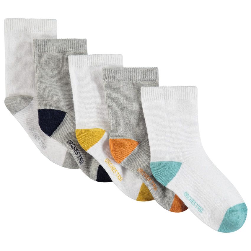 Lot de 5 paires de chaussettes hautes contrastées - Blanc