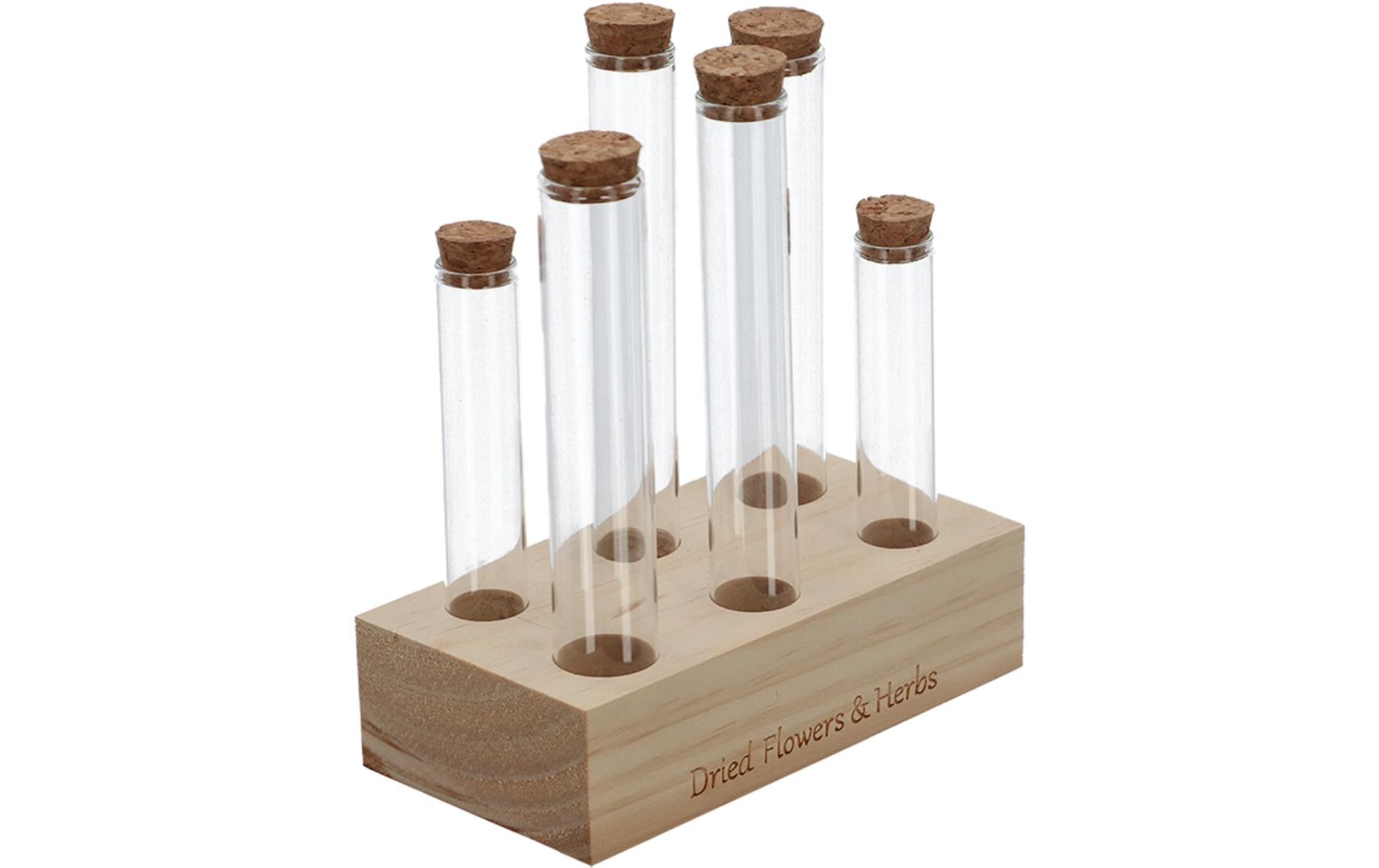Vase Reagenzglas L 6 Gläser, 17.5 cm, Nature/TransparentReagenzgläser mit Holzsockel