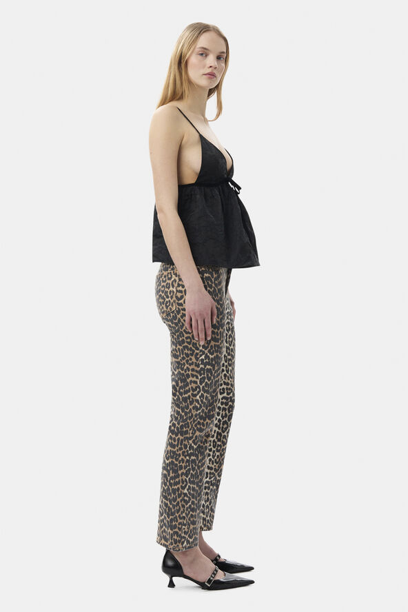 Ganni Print Denim Betzy Cropped Leopard