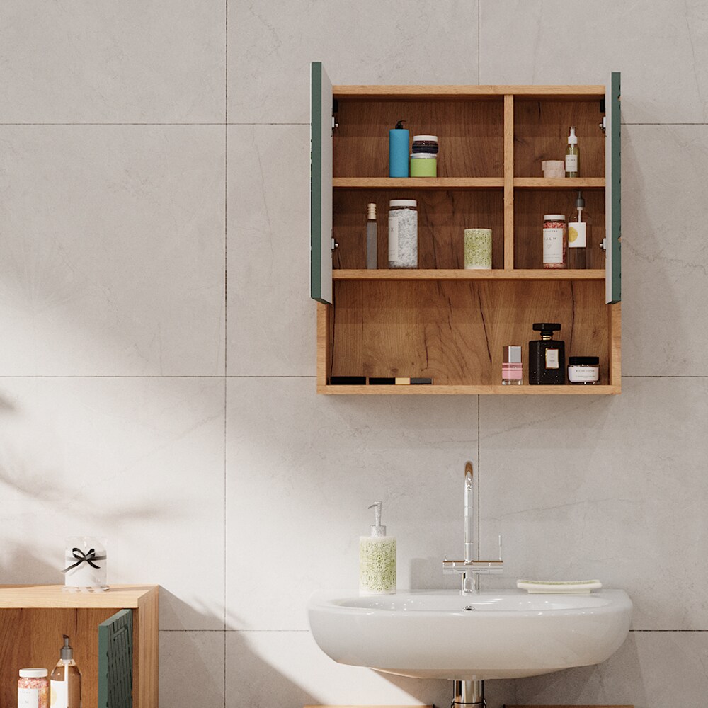 Vicco Badspiegelschrank Irma Eiche Grün 54 x 55 cm Badezimmer