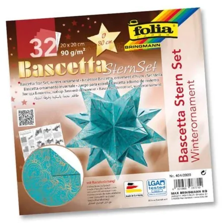 Folia Bascetta-Stern Set, 20x20cm, 32 Blatt Türkis/Winterornament kupfer