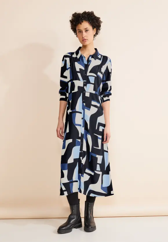 Print Hemdblusenkleid - deep blue