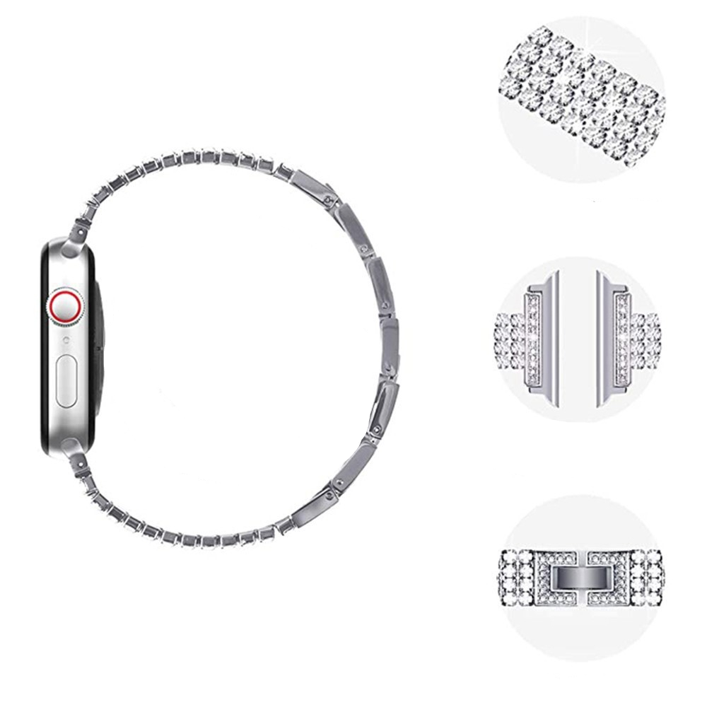 Apple Watch (49/46/45/44 mm) Edelstahl Glitzer Armband mit Strasssteinen (Gelenkumfang: 140 -210mm) - Silber