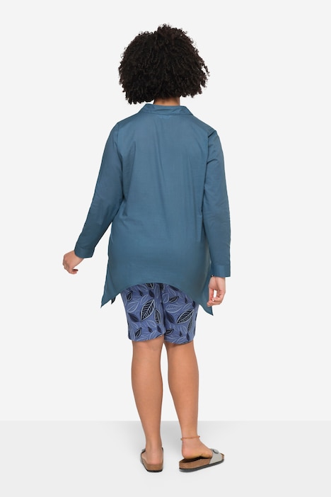 Hemdbluse, Voile, Seiten-Druck, Langarm, Zipfelsaum