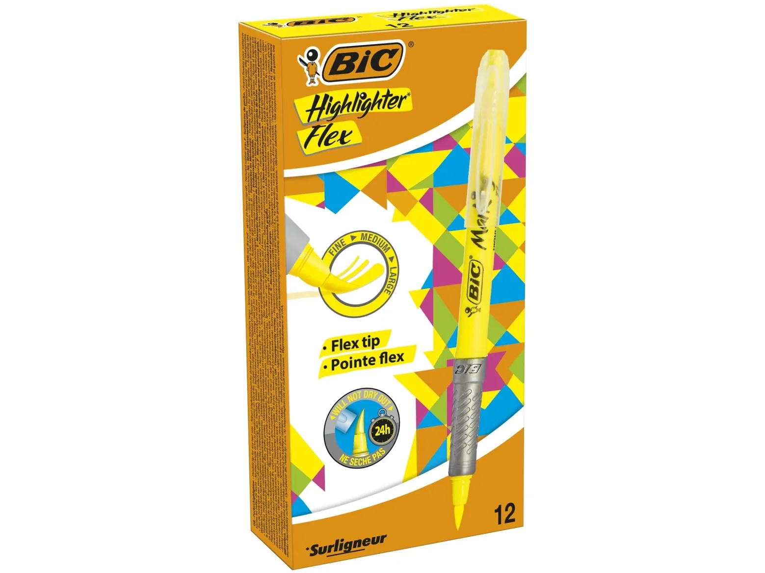 BIC Marking Highlighter Flex gul - vandbaseret farveblæk - 1-4.3 mm - (12 stk.)
